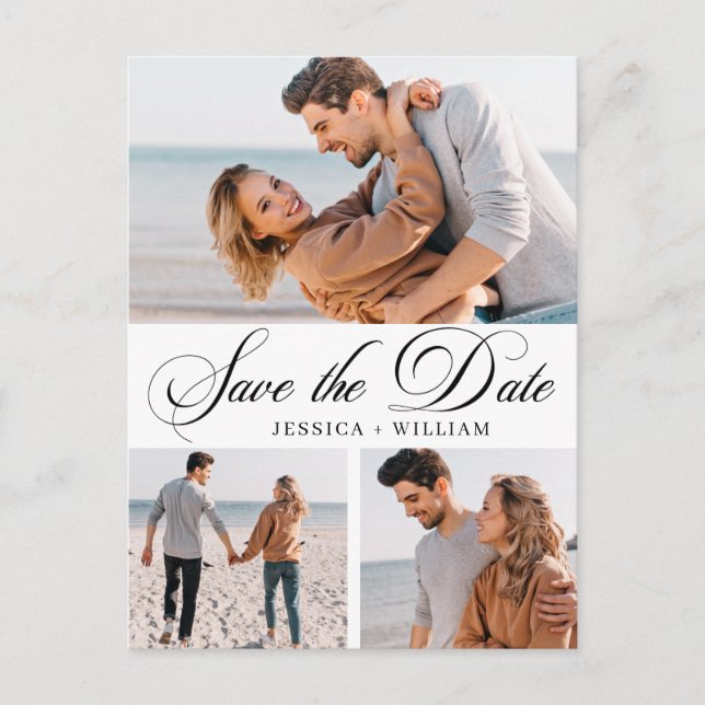 Carte Postale Mariage simple et élégant Enregistrer la date 3 Ph (Devant)