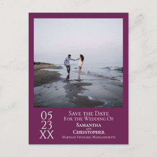 Carte Postale Mariage simple Magenta violet Enregistrer la photo