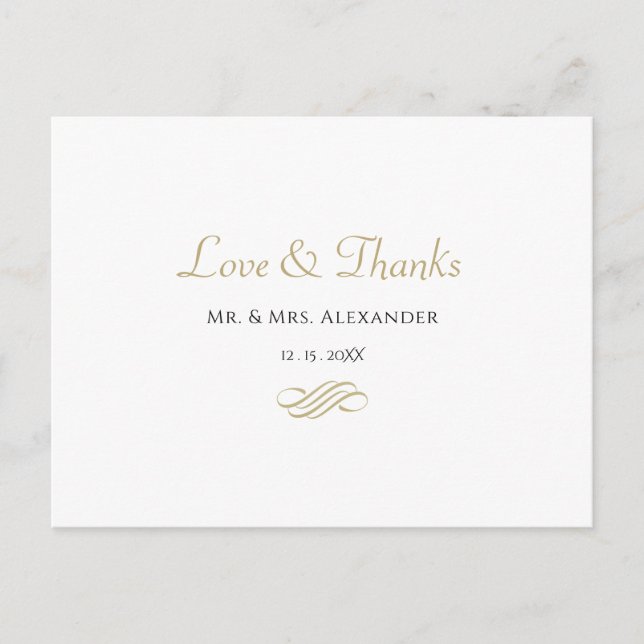 Carte Postale Mariage simple Merci noir blanc mariée (Devant)
