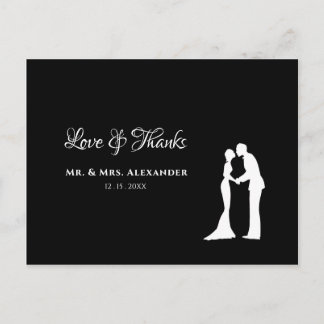 Carte Postale Mariage simple, Merci noir, mariée blanche