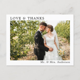 Carte Postale Mariage Simple Minimaliste Amour et Merci Moderne