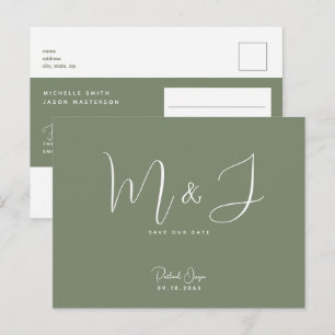 Carte Postale Mariage simple moderne Sage Enregistrer la date