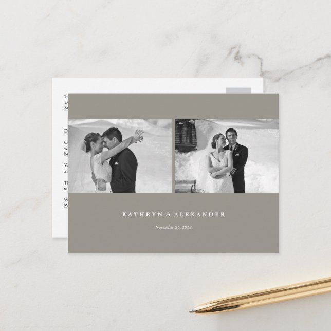 Carte Postale Mariage simple transparent gris Merci 2 Photo (Devant/Arrière en situation)