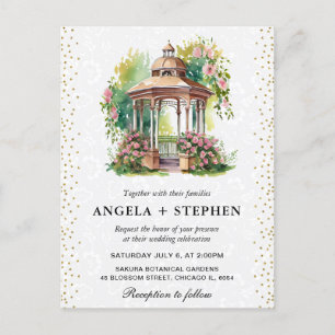 Carte Postale Mariage ton pastel de gazebo de jardin de printemp