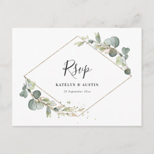 Carte Postale Mariage vert d'eucalyptus aquarelle RSVP