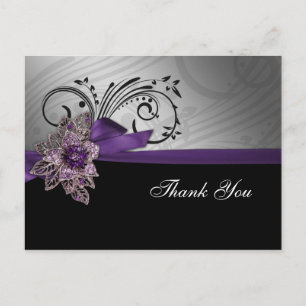 Carte Postale Mariage vintage à broches  de ruban FAUX violet