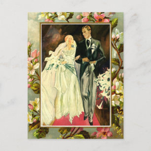 Carte Postale mariage vintage à fleurs modèle