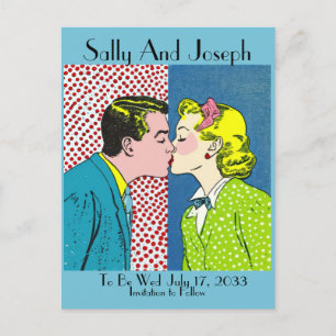 Carte Postale Mariage vintage Enregistrer la date, Pop art 50's