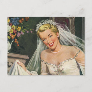 Carte Postale Mariage vintage, Mariée rétro avec Flower Girl
