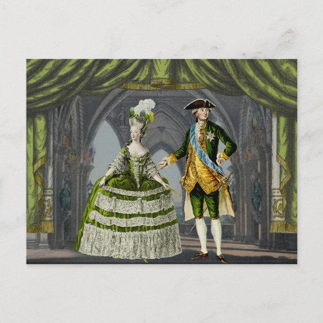 Carte Postale Marie-Antoinette et Louis XVI - Vert (Devant)