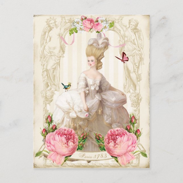 Carte Postale Marie Antoinette Robe Blanche & Roses Roses Roses  (Devant)