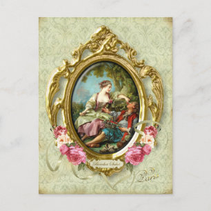 Carte Postale Marie Antoinette rococo amoureux fille garçon cart