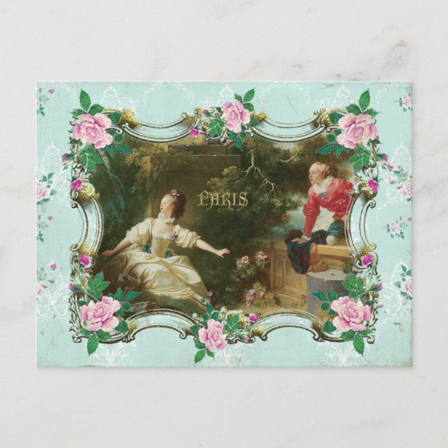 Carte Postale Marie Antoinette Rococo Fragonard Green postcard (Devant)