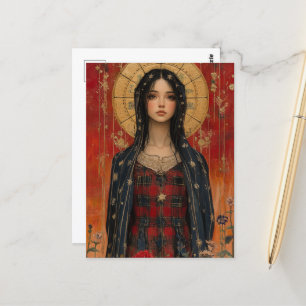 Carte Postale Marie avec fond rouge et or