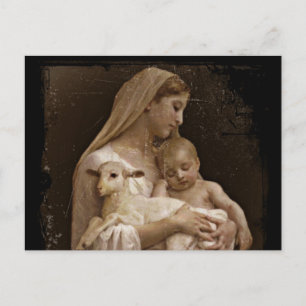 Carte Postale Marie Bébé Jésus et Agneau