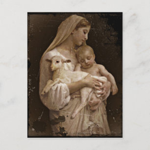 Carte Postale Marie Bébé Jésus et Agneau