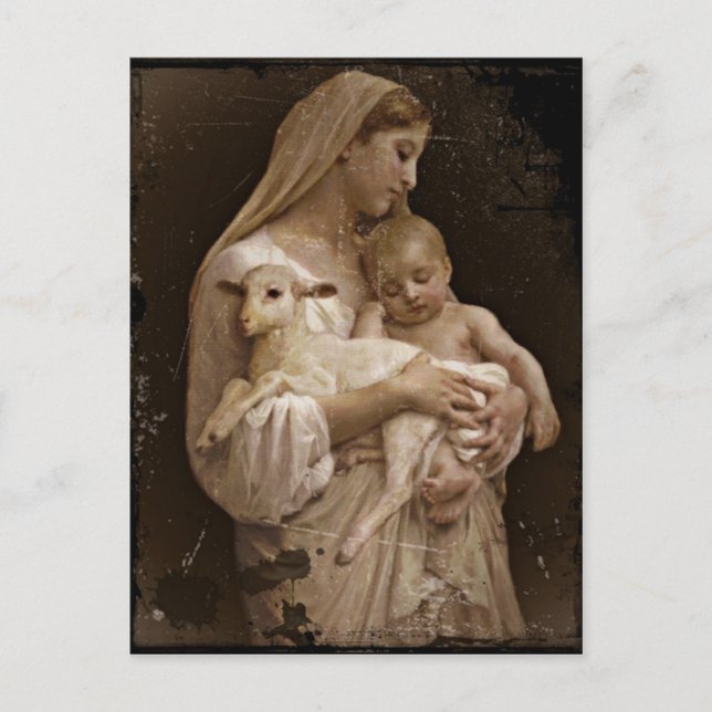 Carte Postale Marie Bébé Jésus et Agneau (Devant)
