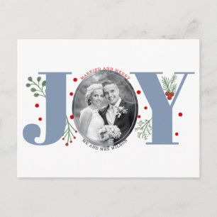 Carte Postale Marié et Joyeux bleu poussiéreux JOY photo de Noël