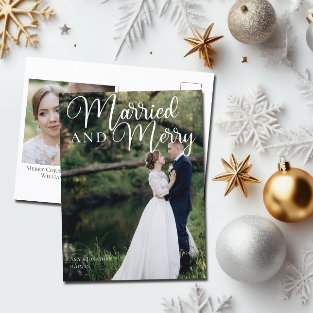 Carte Postale Marié et Joyeux mariage élégant photo Noël (Créateur téléchargé)