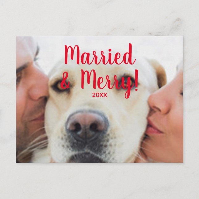 Carte Postale Marié & Joyeux rouge personnalisé date de Noël (Devant)