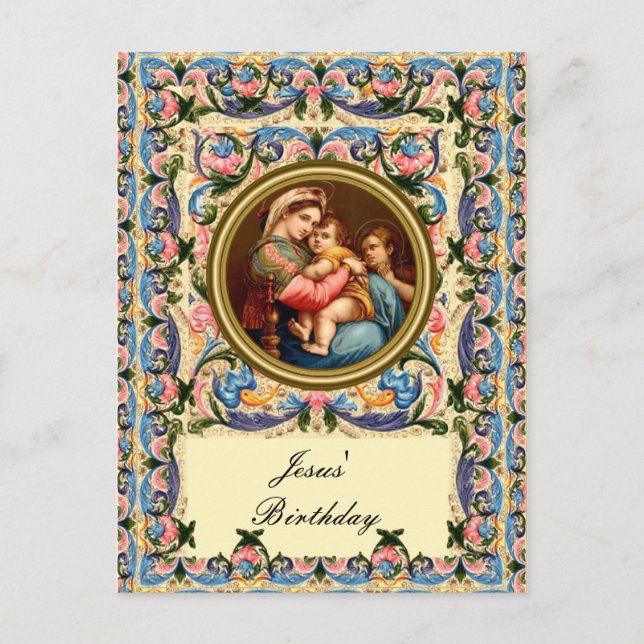 Carte Postale Marie la Vierge et l'enfant - Anniversaire de Jésu (Devant)