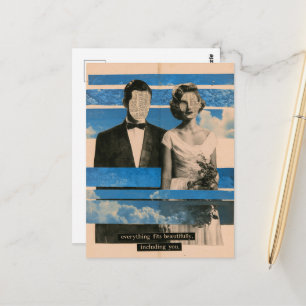 Carte Postale Mariée et marié surréalistes en collage multimédia