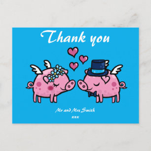Carte Postale Mariée et mariée de cochon volant Merci