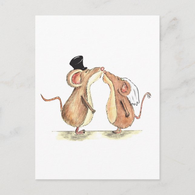 Carte Postale Mariée et salle de bain - souris de baiser - Cadea (Devant)