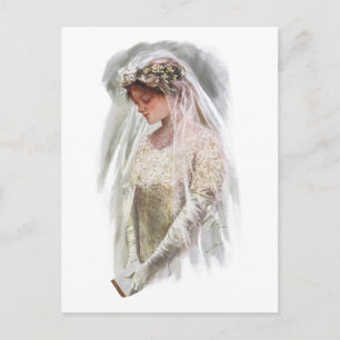 Carte Postale Mariée victorienne vintage avec Bible Harrison Fis