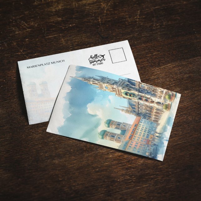 Carte postale Marienplatz Munich Allemagne Aquarel (Créateur téléchargé)