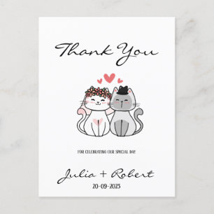 Carte Postale Mariés Chat Mignon Remerciements de Mariage 