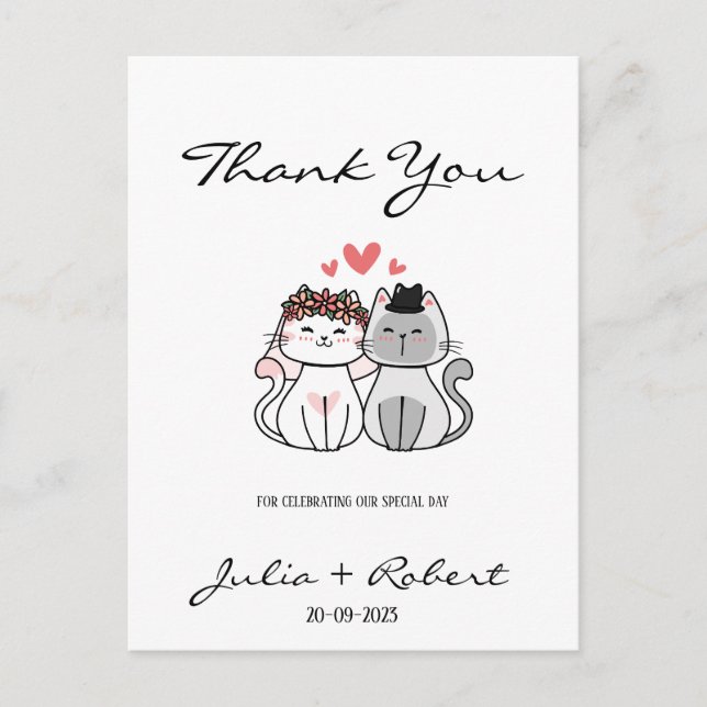 Carte Postale Mariés Chat Mignon Remerciements de Mariage  (Devant)