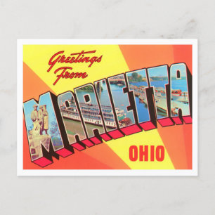 Carte postale Marietta, Ohio Vintage Big Letters