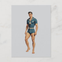 Marin Rétro en Maillot de Bain Bleu Marine