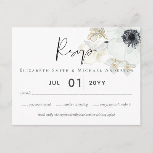 Carte Postale Marine Blanc or Floral Mariage Budget RSVP