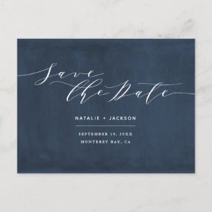 Carte Postale Marine bleu + blanc mariage élégant enregistrer la