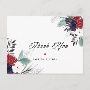 Carte Postale Marine Bleu Bourgogne gothique Floral Mariage Merc