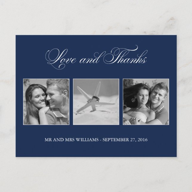 Carte Postale Marine Blue Love et Merci Mariage 3 Modèle photo (Devant)
