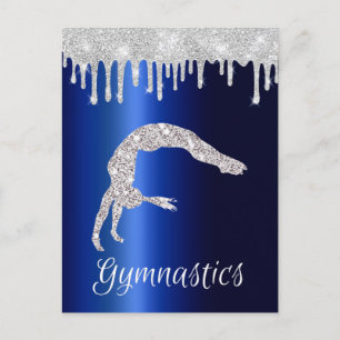 Carte Postale Marine Blue Metallic Argent Sparkle Gymnastique