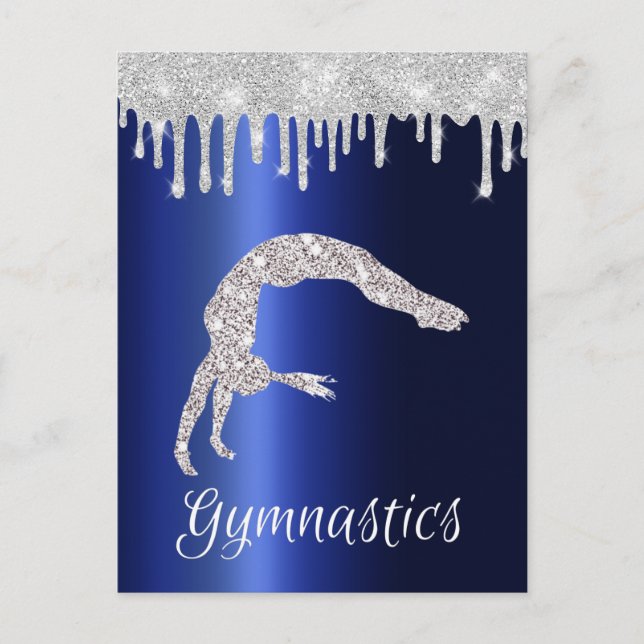 Carte Postale Marine Blue Metallic Argent Sparkle Gymnastique (Devant)
