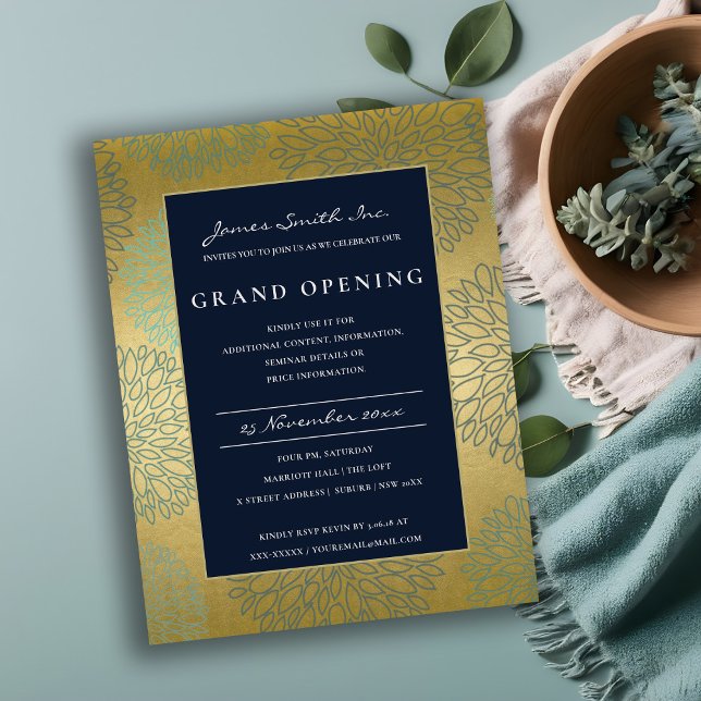CARTE POSTALE MARINE BLUE OR DAHLIA FLORAL GRAND OUVERT INVITATI (Créateur téléchargé)