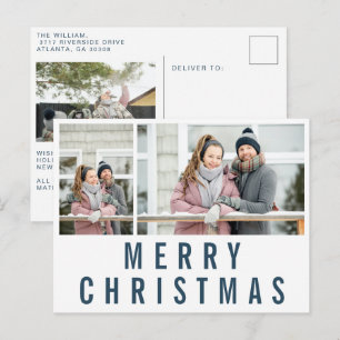 Carte Postale Marine Blue Typographie Joyeux Noël Photo Collage