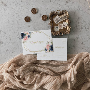 Carte Postale Marine Blush Floral Gold Merci géométrique