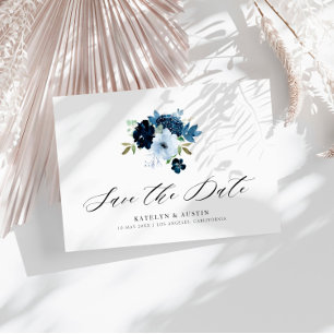 Carte Postale marine et bleu clair floral enregistrer la date ca