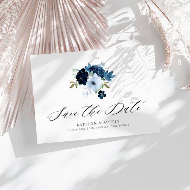 Carte Postale marine et bleu clair floral enregistrer la date ca (Créateur téléchargé)