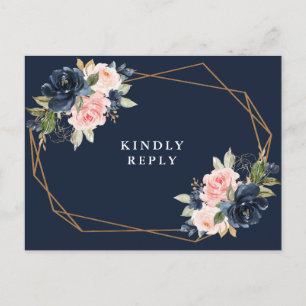 Carte Postale Marine & mariage floral roux RSVP