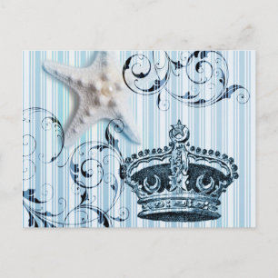 Carte Postale marine marine bleu rayures étoile de mer