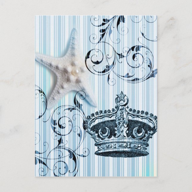 Carte Postale marine marine bleu rayures étoile de mer (Devant)