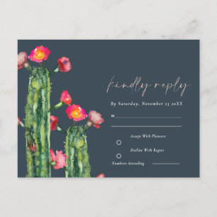 Carte Postale Marine Pink Floral Cactus Folio Aquarelle RSVP