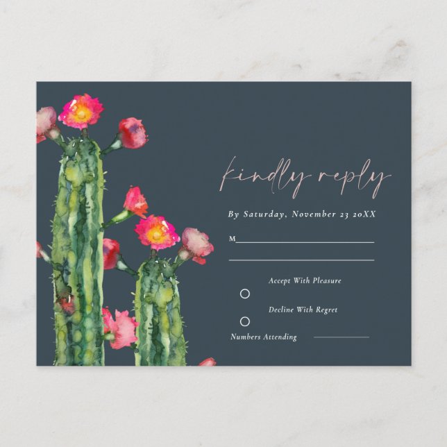 Carte Postale Marine Pink Floral Cactus Folio Aquarelle RSVP (Devant)